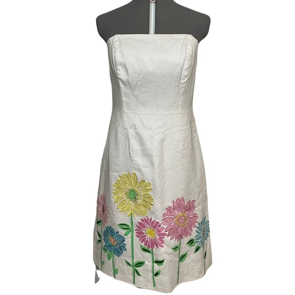 Lilly Pulitzer Strapless Linen Embellished Flower Dress. Flaw. Size 10